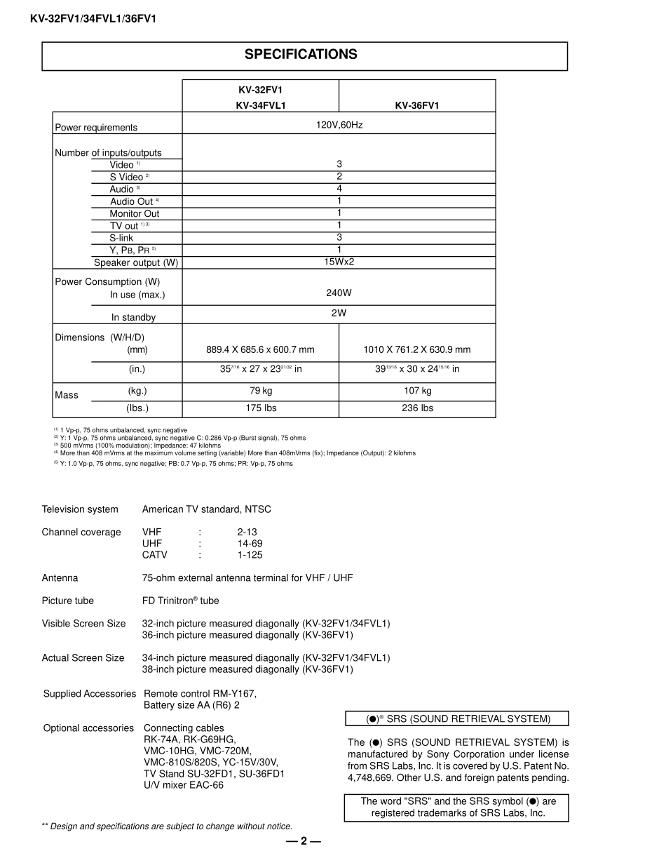 索尼KV-34FVL1彩电维修手册和原理图_索尼AA-2H机芯.pdf_第2页