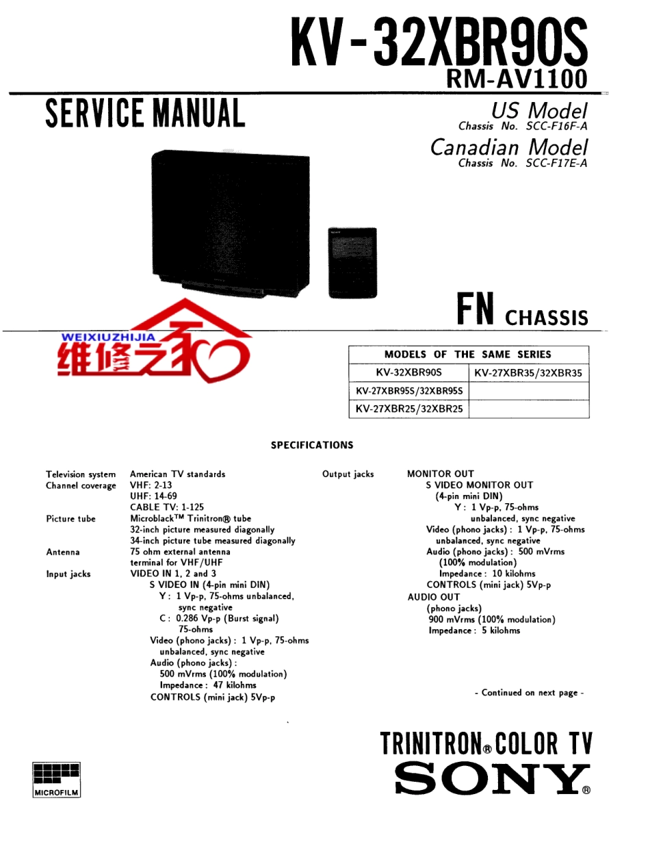 索尼KV-32XBR90S彩电维修手册和原理图.pdf_第1页