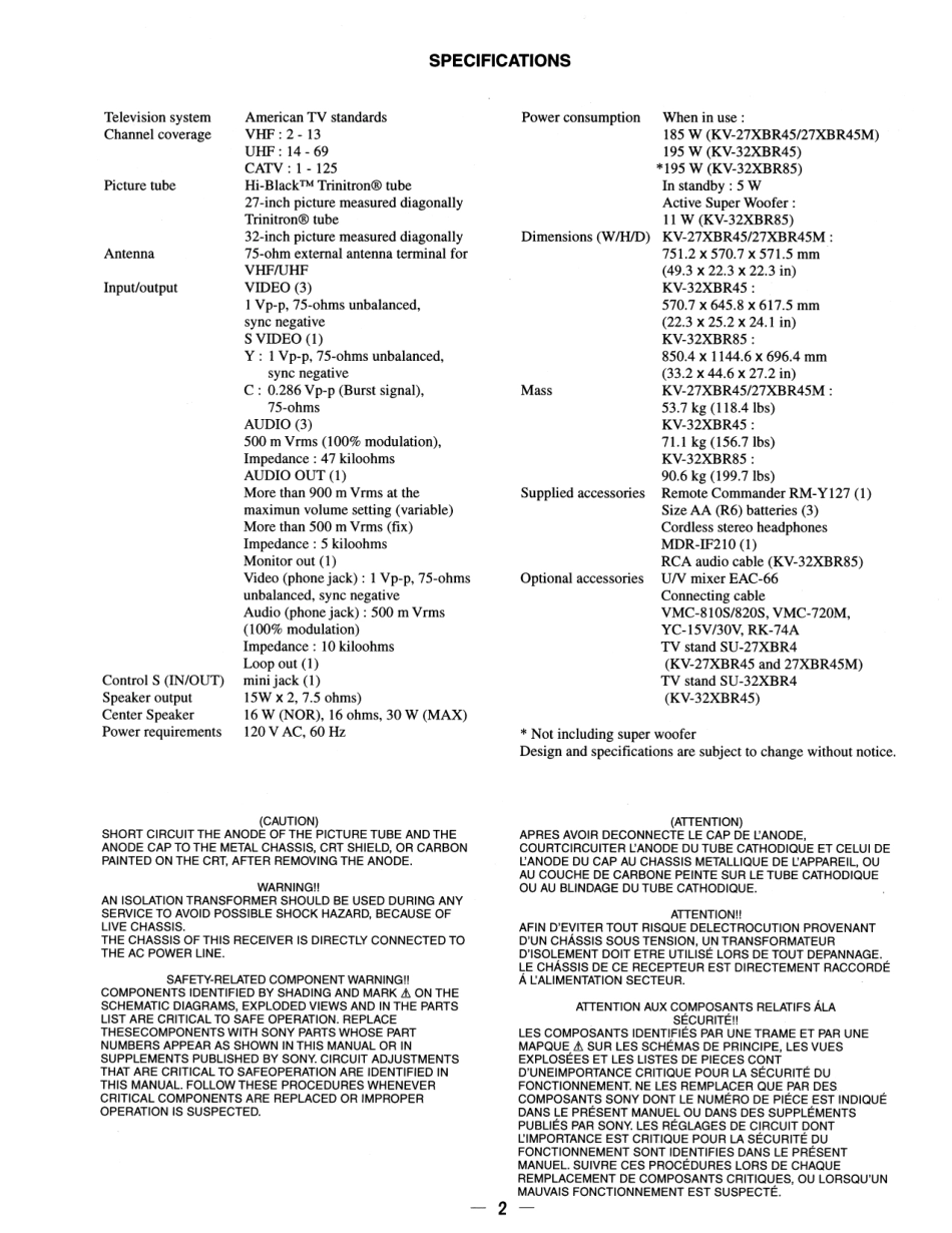 索尼KV-32XBR85彩电维修手册和原理图.pdf_第2页