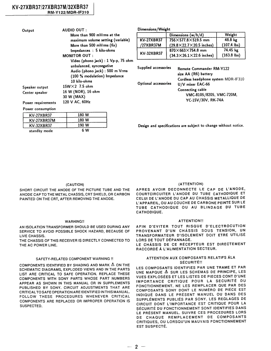 索尼KV-32XBR37彩电维修手册和原理图.pdf_第2页