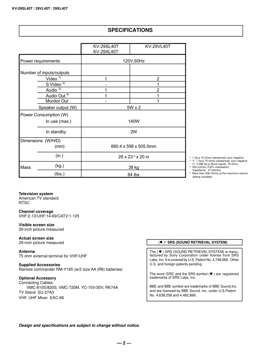 索尼KV-29XL40T彩电维修手册.pdf_第2页