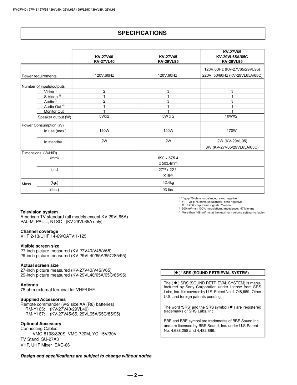 索尼KV-29VL95彩电维修手册和原理图.pdf_第2页