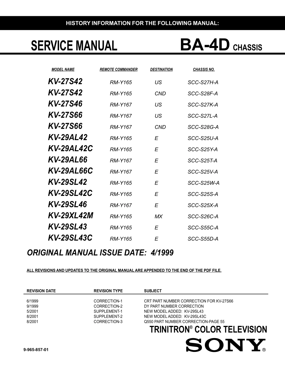 索尼KV-29SL46彩电维修手册和原理图_索尼KV-27S46彩电.pdf_第1页