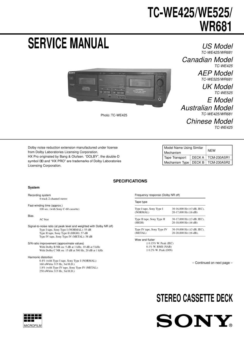 索尼SONY TC-WR681电路图.pdf_第1页