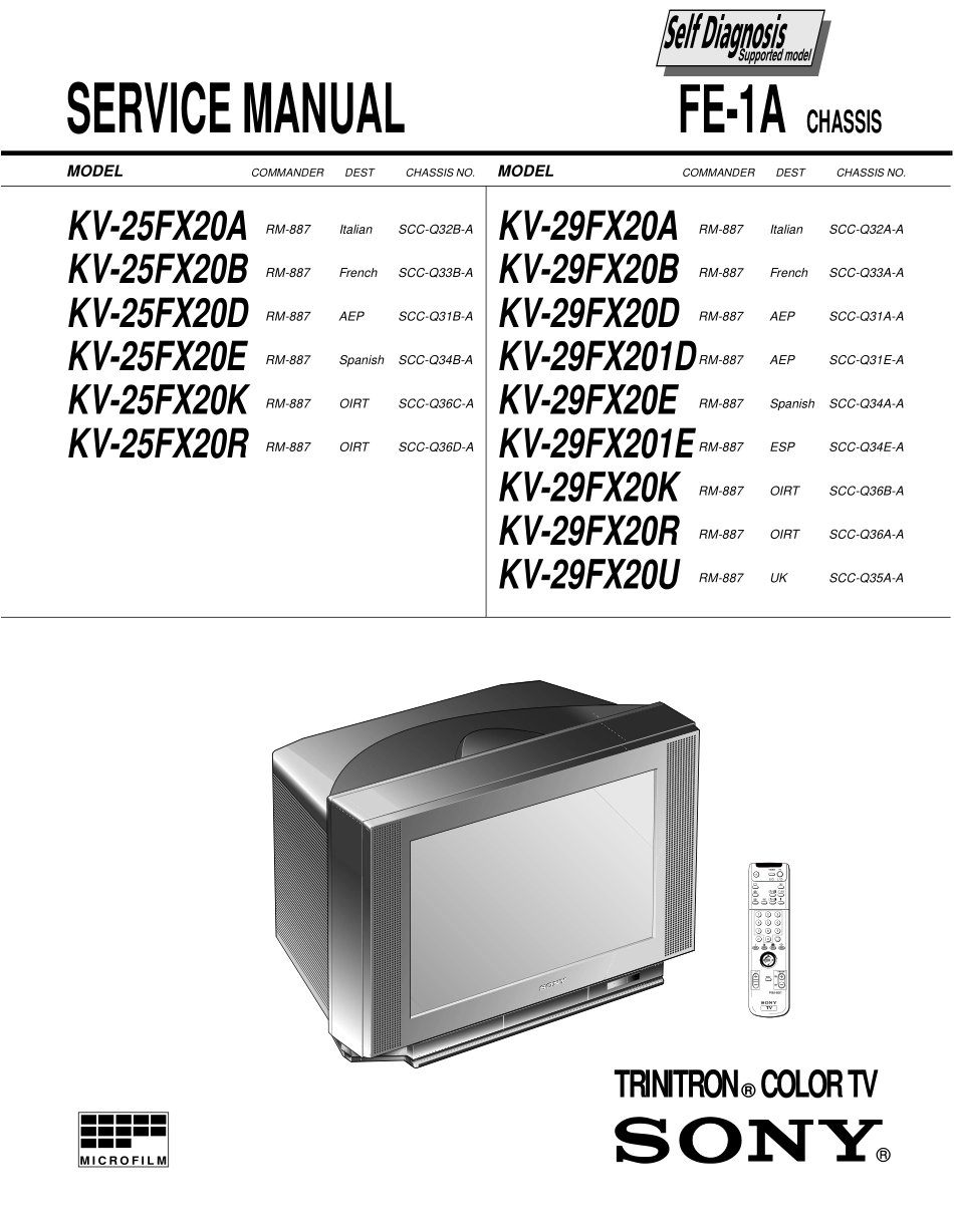索尼KV-29FX20B彩电维修手册和原理图_索尼KV-29FX20B.pdf_第1页