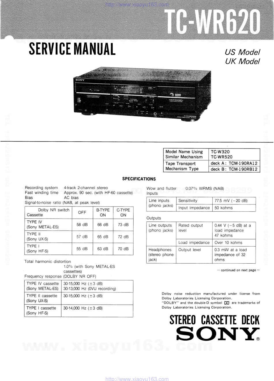 索尼SONY TC-WR620电路图.pdf_第1页