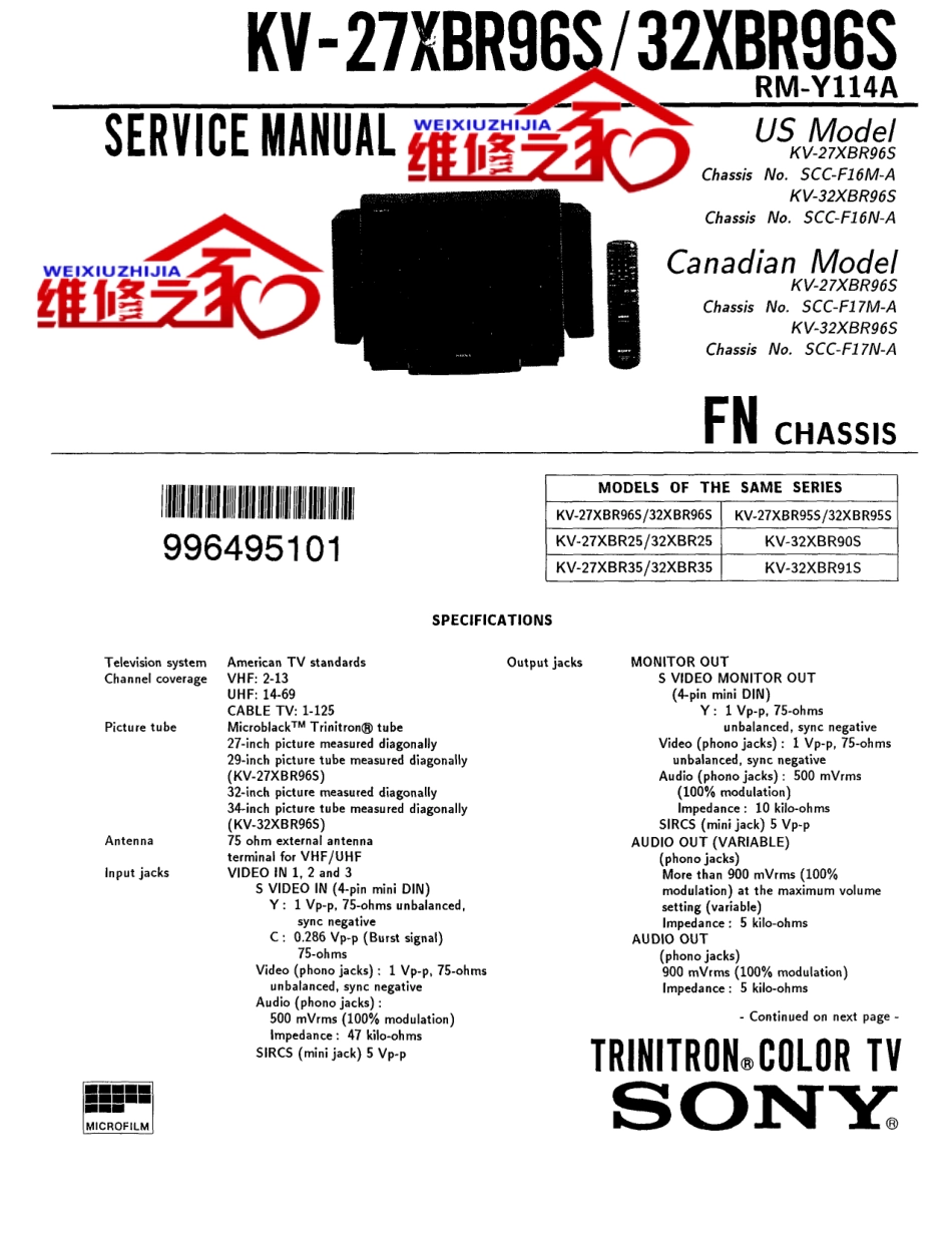 索尼KV-27XBR96S彩电维修手册和原理图.pdf_第1页