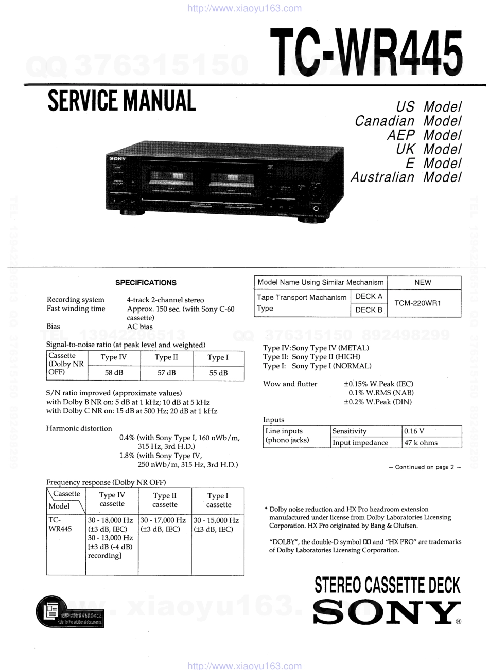 索尼SONY TC-WR445电路图.pdf_第1页