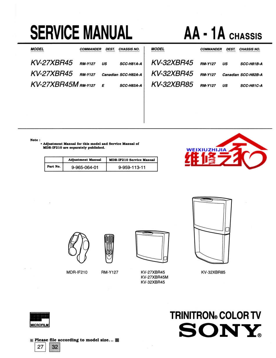 索尼KV-27XBR45M彩电维修手册和原理图.pdf_第1页