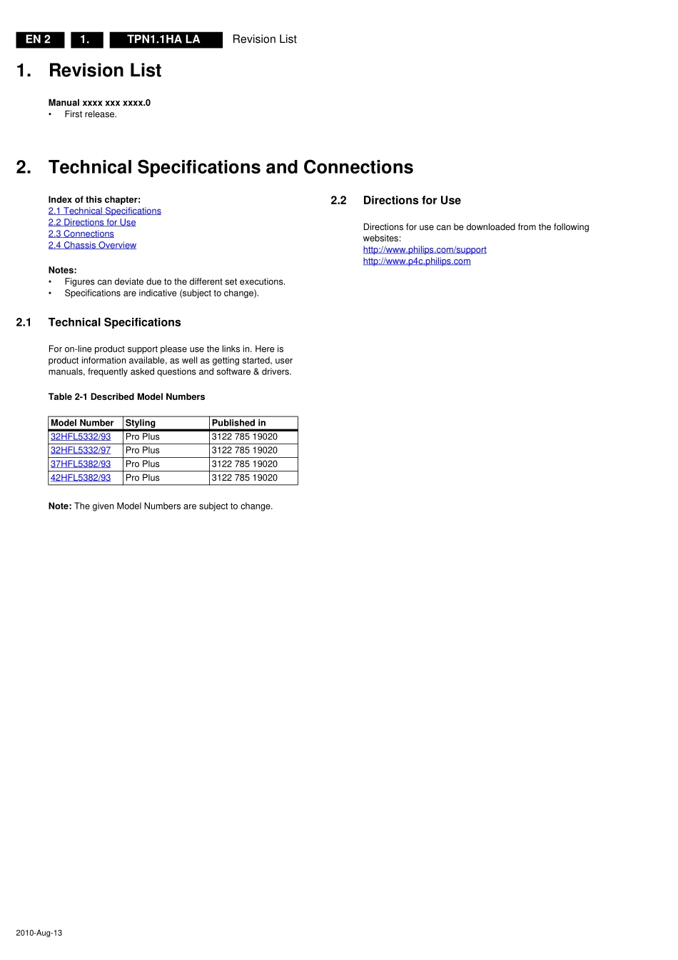 飞利浦32HFL5332液晶电视（TPN1.1HA LA机芯）维修手册_32HFL5332_TPN1.1HA LA.pdf_第2页