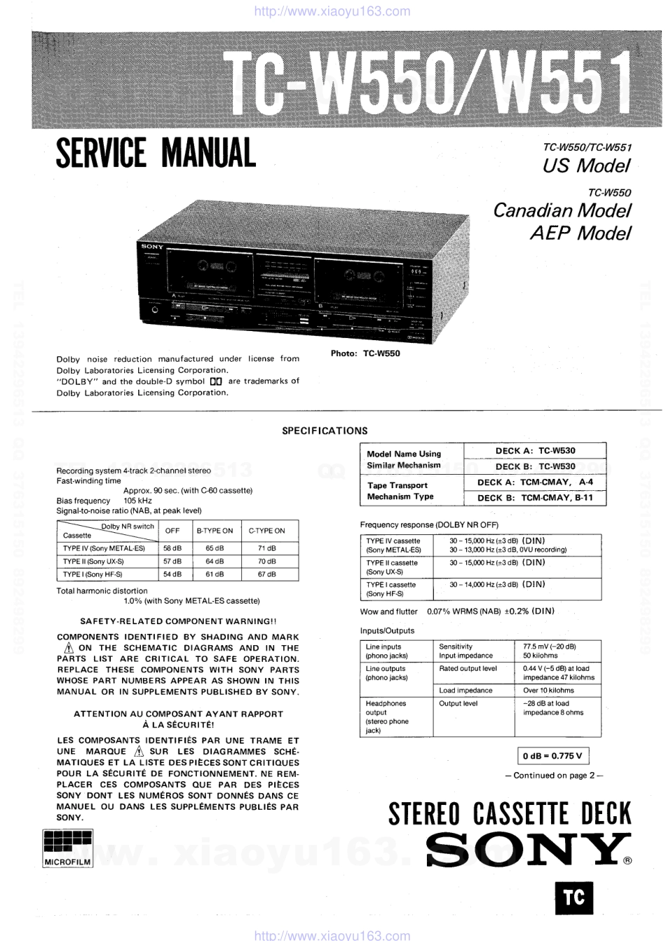 索尼SONY TC-W550电路图.pdf_第1页