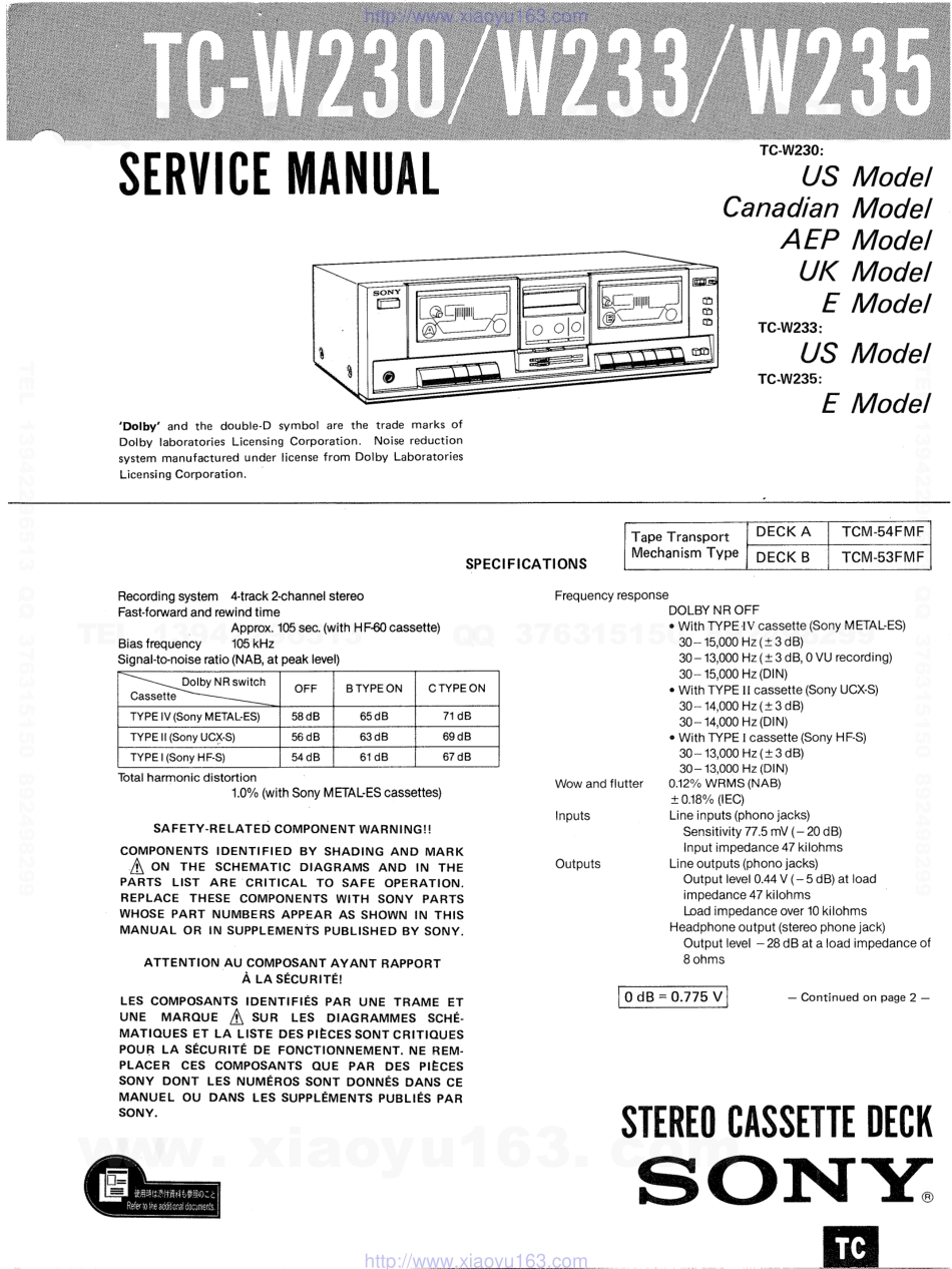 索尼SONY TC-W235电路图.pdf_第1页