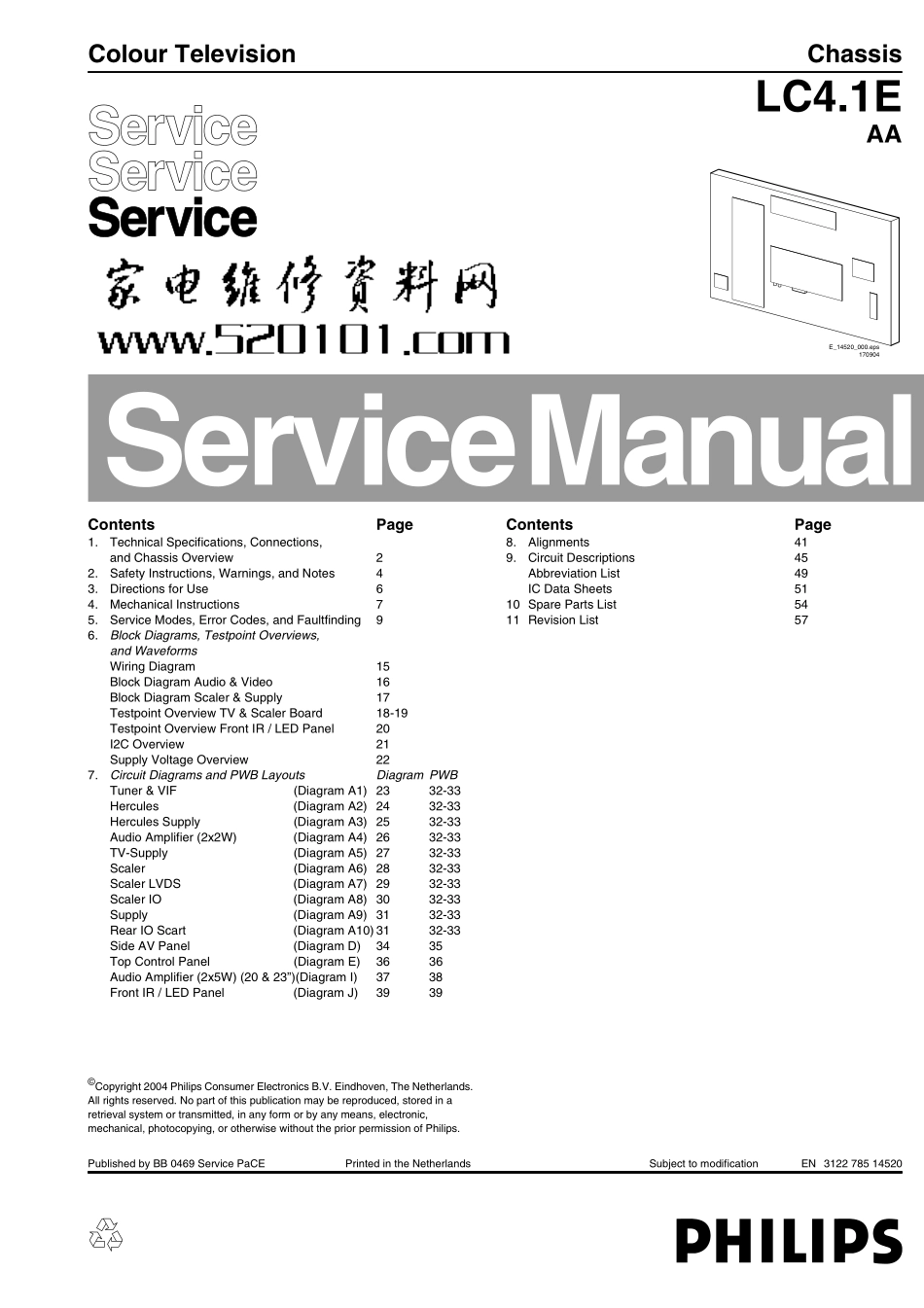 飞利浦20PF7846彩电（LC4.1E AA机芯）维修手册_飞利浦20PF7846电视机图纸.pdf_第1页