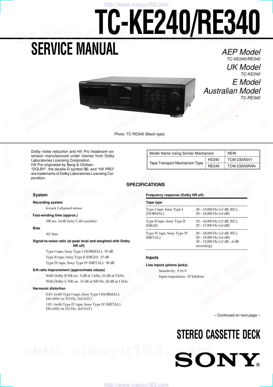 索尼SONY TC-RE340电路图.pdf_第1页