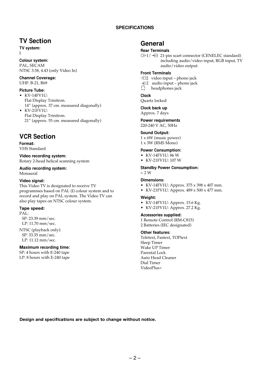 索尼KV-21FV1D彩电维修手册和原理图_索尼KV-21FV1D.pdf_第2页