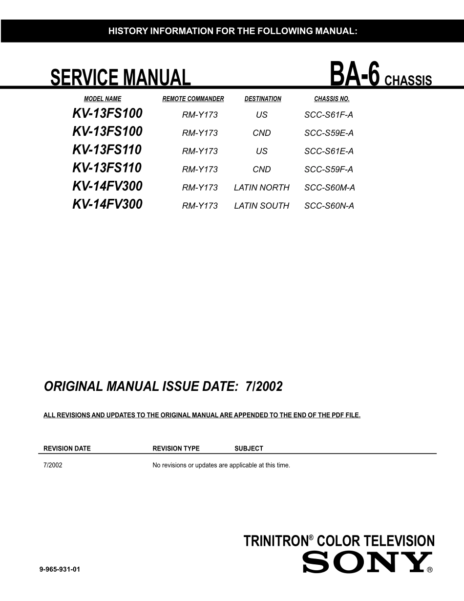 索尼KV-14FS300彩电维修手册和原理图_索尼KV-14FS300.pdf_第1页