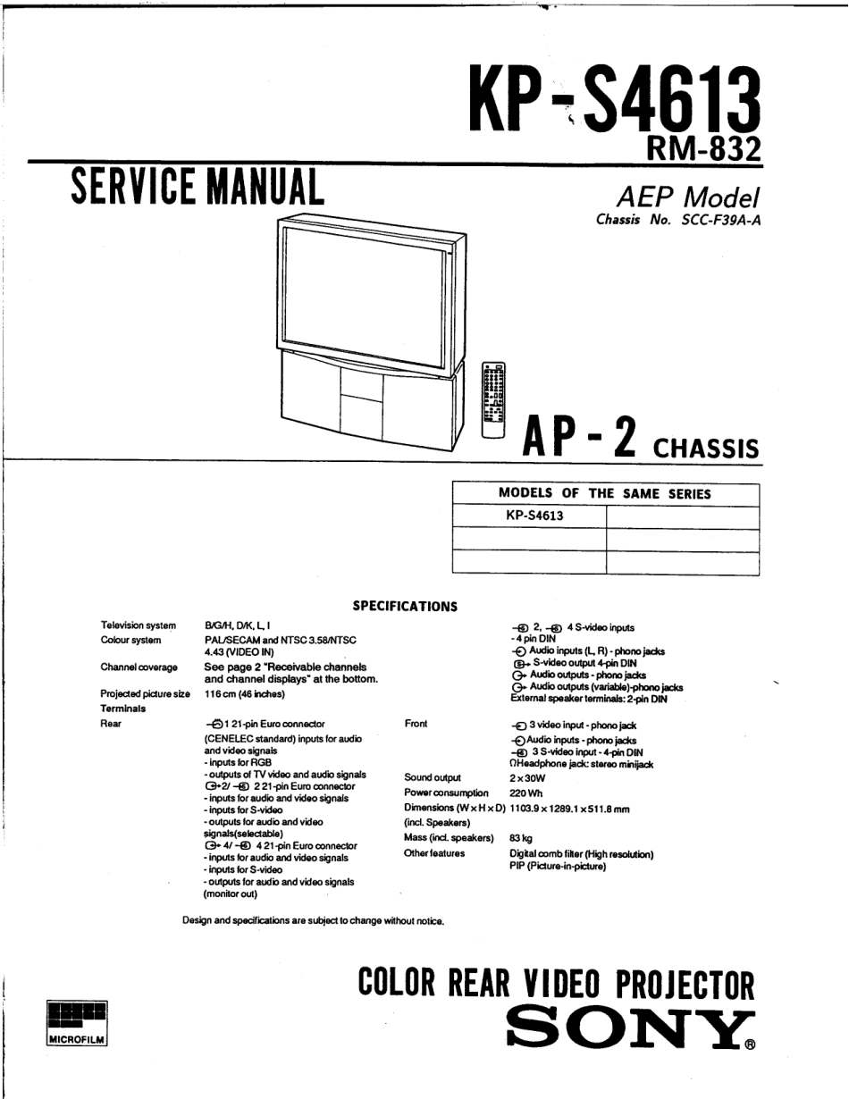 索尼KP-S4613背投电视维修手册_索尼KP-S4613.pdf_第1页