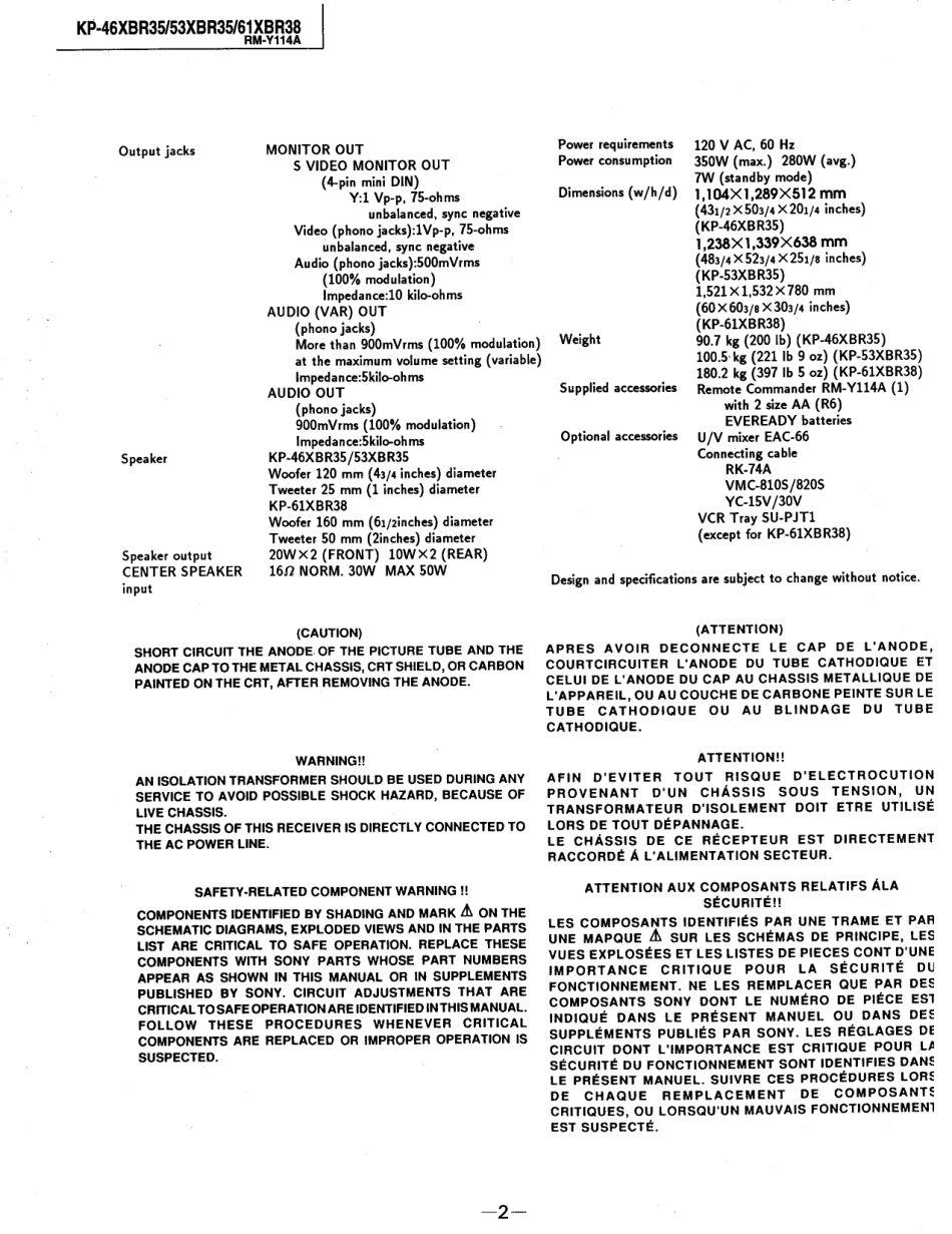 索尼KP-53XBR35背投电视维修手册和原理图.pdf_第2页