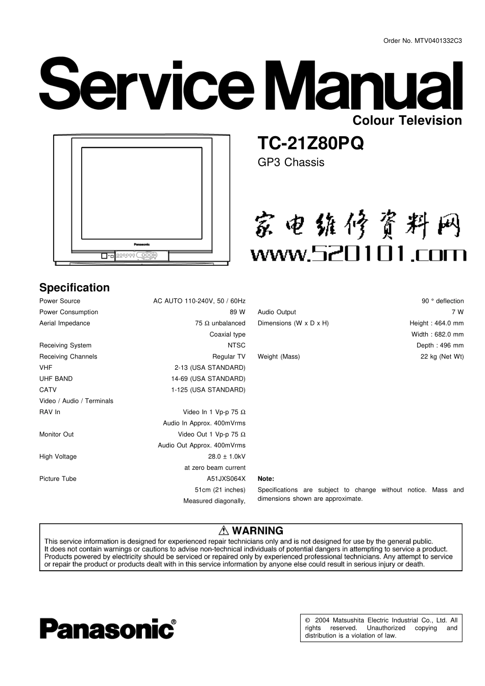 松下TC-21Z80PQ彩电（GP3机芯）原理图_松下TC-21Z80PQ电视机图纸.pdf_第1页