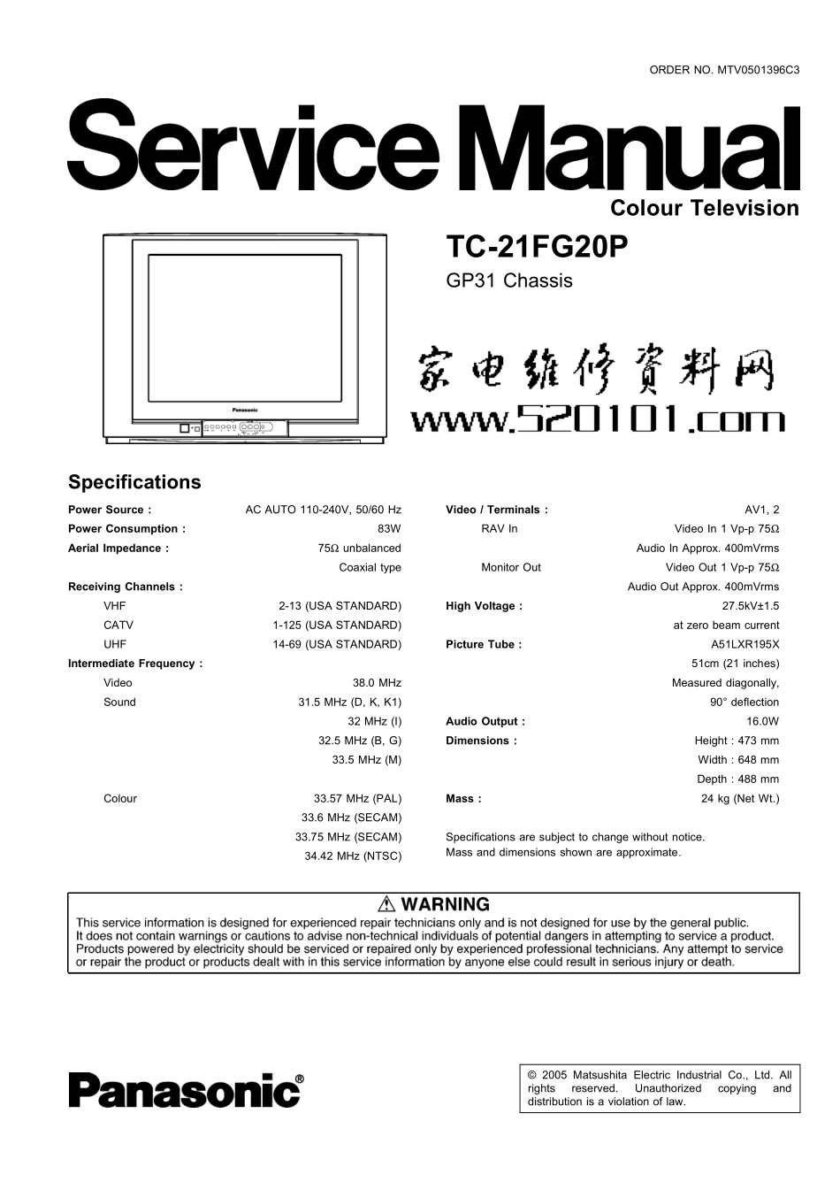 松下TC-21FG20P彩电原理图_松下TC-21FG20P.pdf_第1页