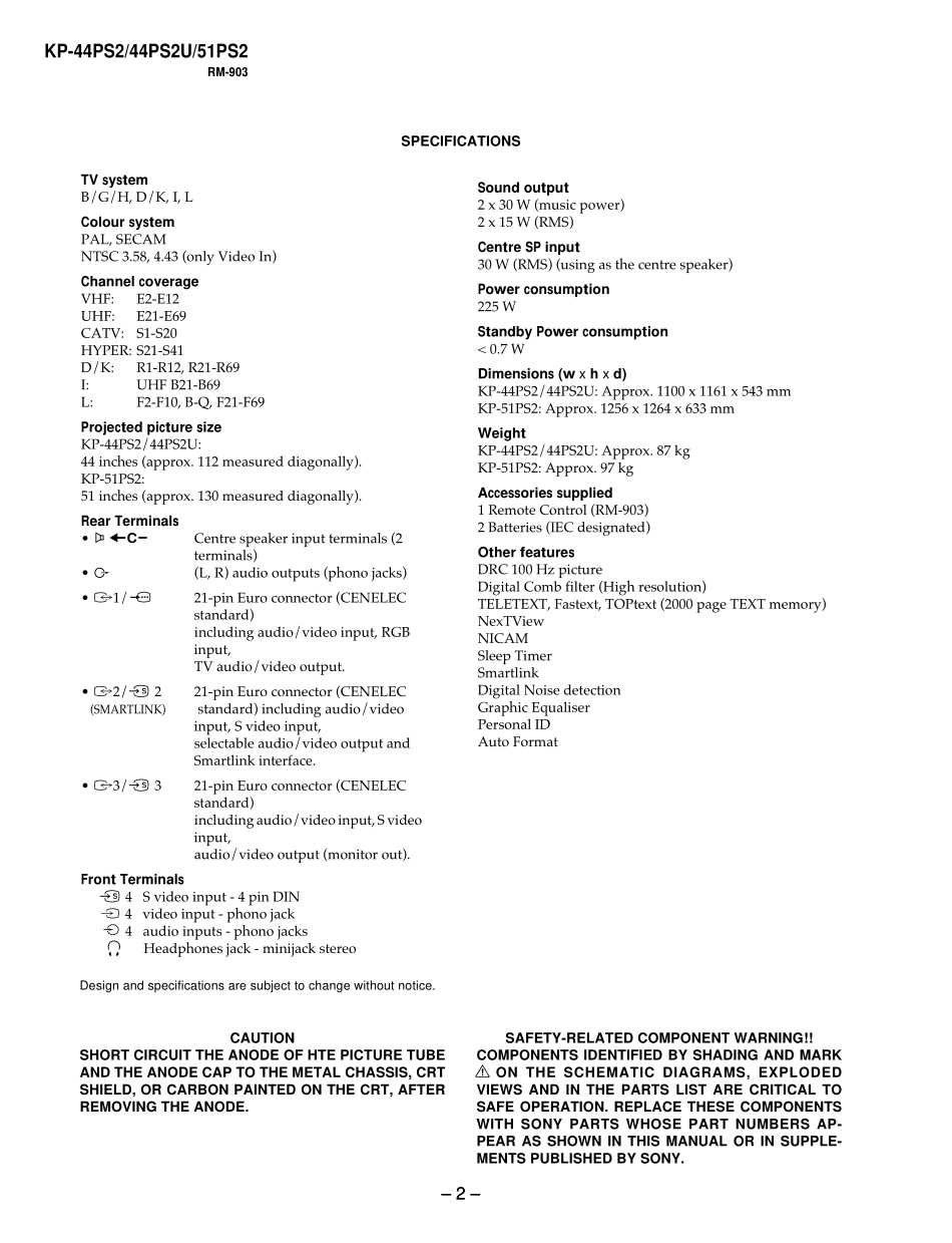 索尼KP-44PS2背投电视维修手册.pdf_第2页