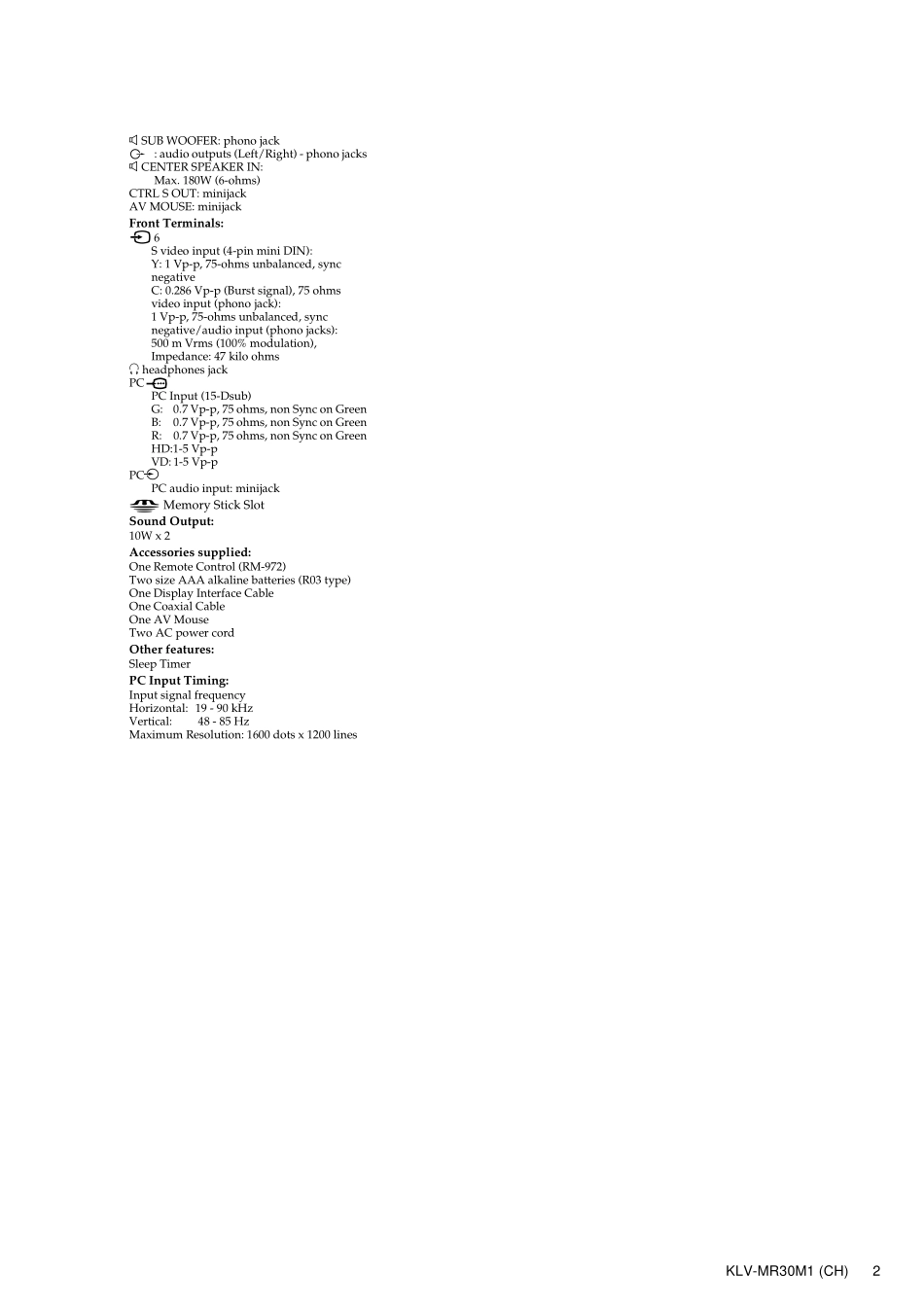 索尼KLV-MR30M1液晶电视维修手册_索尼KLV-MR30M1液晶.pdf_第2页