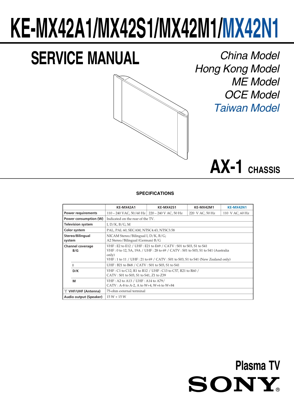 索尼KE-MX42S1彩电维修手册和原理图_索尼KE-MX42N1.pdf_第2页