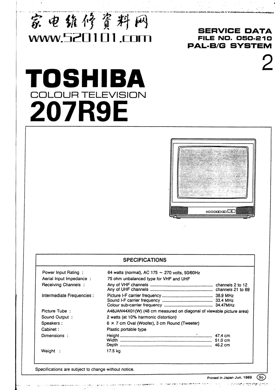 东芝207R9E彩电原理图_东芝207R9E.pdf_第1页