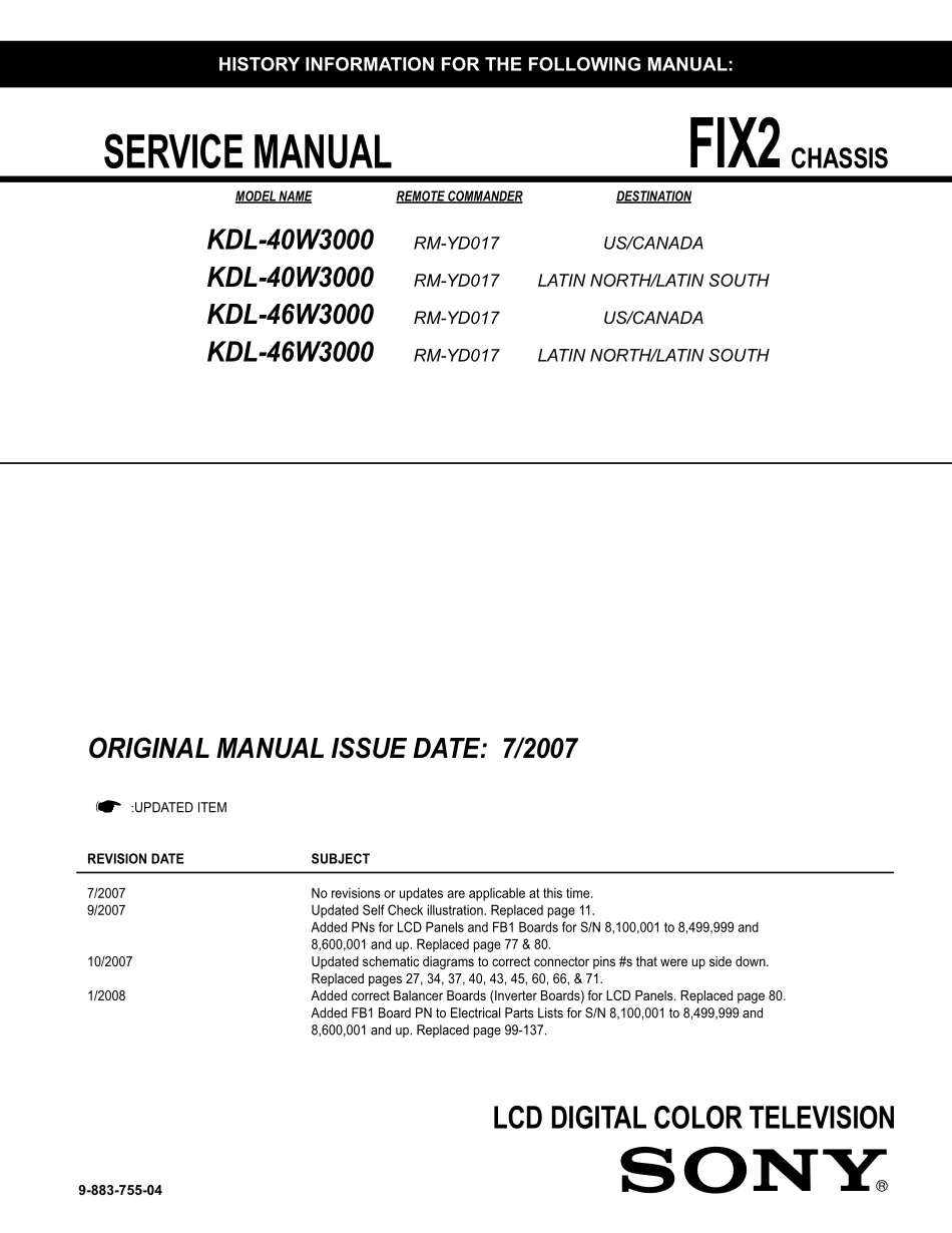 索尼KDL-46W3000液晶电视维修手册_KDL-40W3000_KDL-46W3000.pdf_第1页