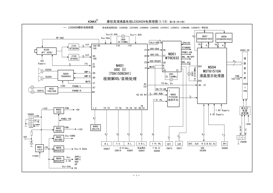 康佳LC32AS28液晶电视电路图_康佳液晶电视LC32AS28完整电路图纸.pdf_第1页