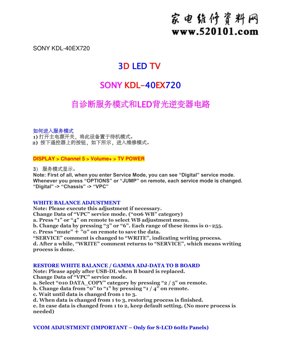 索尼KDL-40EX720（AZ2F机芯）自诊断模式调试文档.pdf_第1页