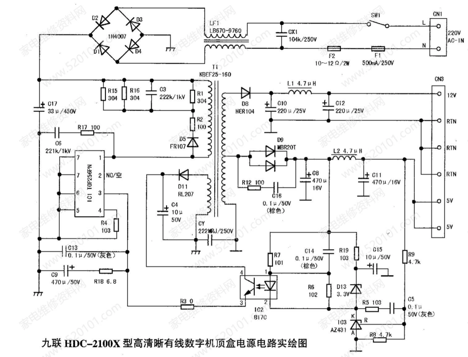 九联HDC-2100X型高清晰有线数字机顶盒电源电路图.pdf_第1页