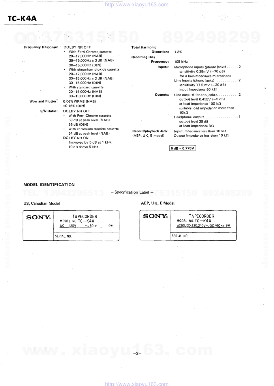 索尼SONY TC-K4A电路图.pdf_第2页