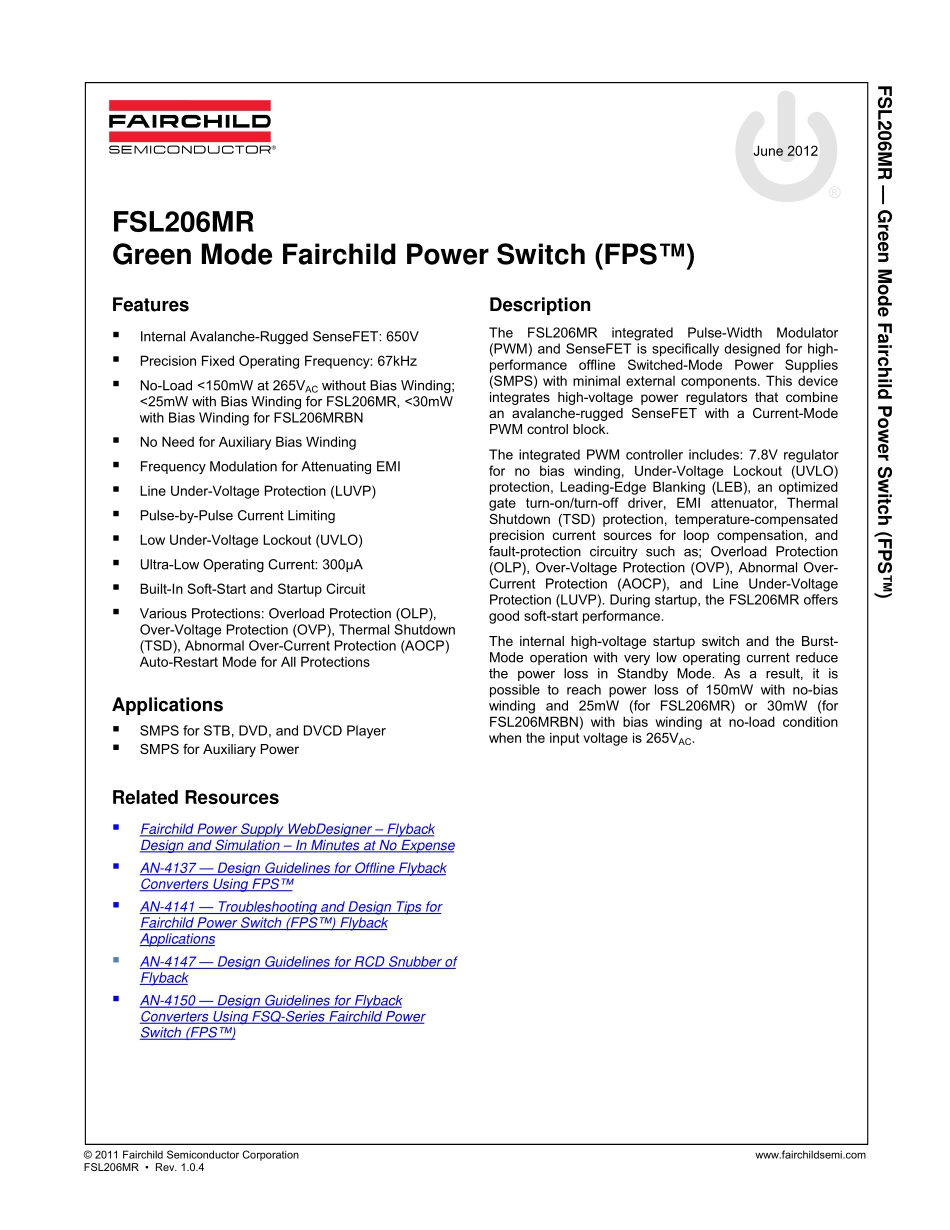 TCL 40-E421C6-PWC1XG电源板电路图_【FSL206MR原厂资料】.pdf_第1页