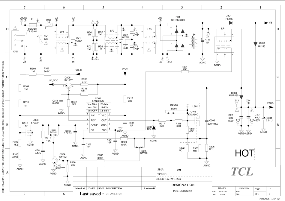 TCL 40-E421C6-PWB1XG电源板电路原理图.pdf_第1页