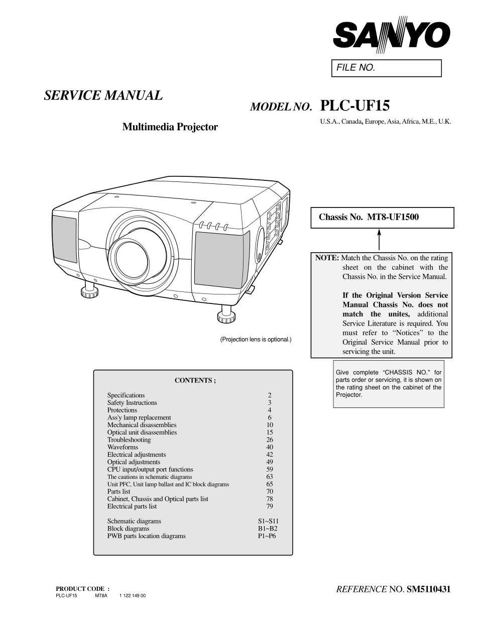 三洋PLC-UF15投影机维修手册_SANYO_PLC-UF15.pdf_第1页