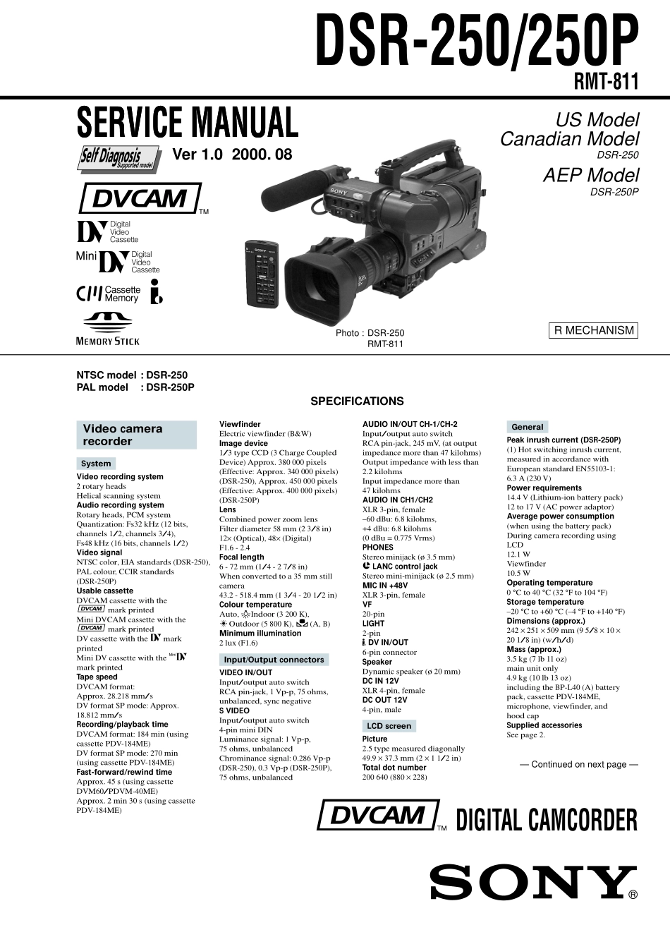 SONY索尼DSR-250摄像机电路原理图_Sony_DSR-250.pdf_第1页