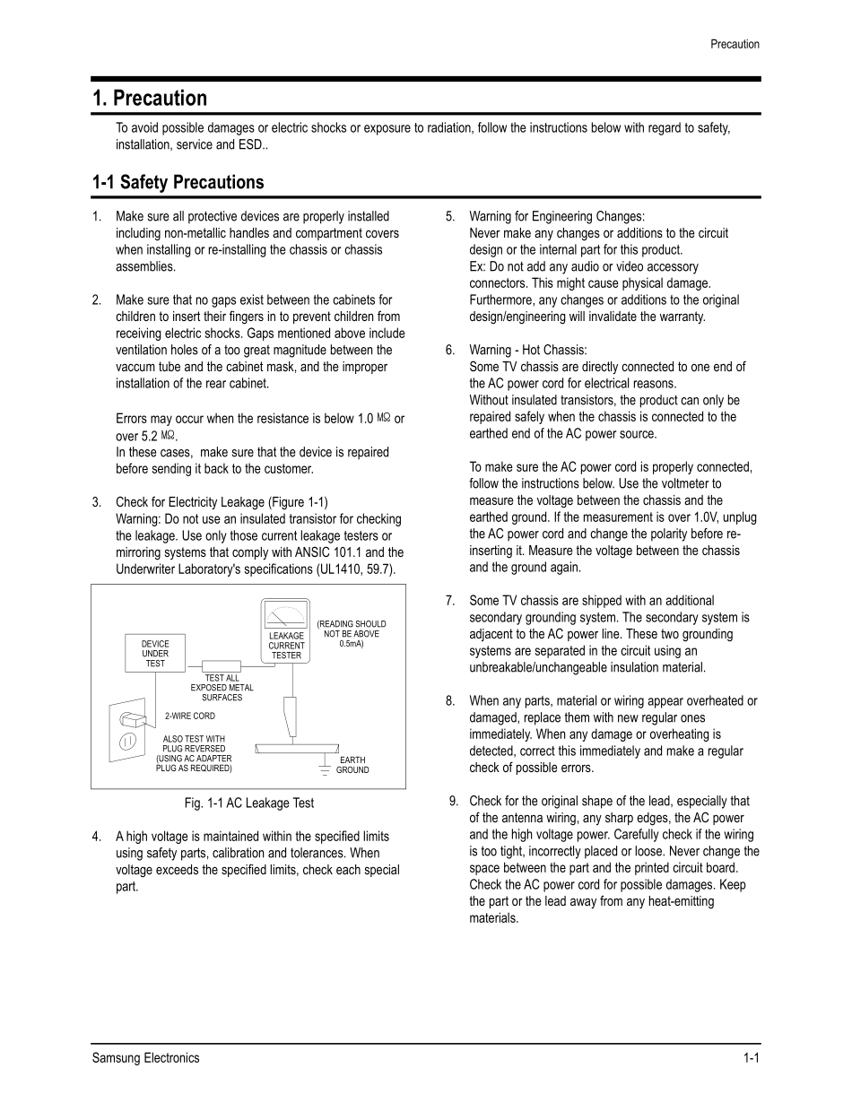 SAMSUNG CL32Z40HM Chasís K65A_Precaution.pdf_第1页