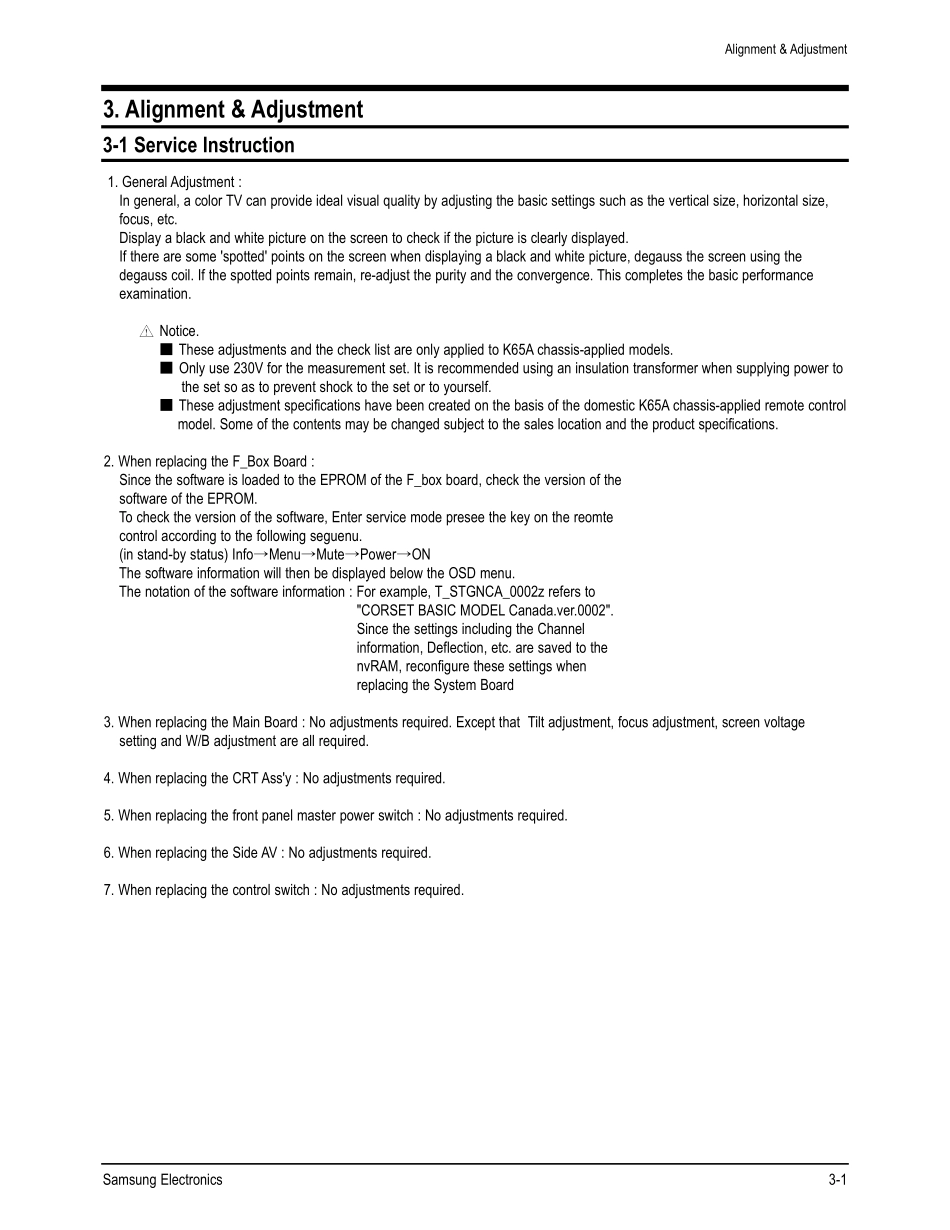 SAMSUNG CL32Z40HM Chasís K65A_Alignment & Adjustment.pdf_第1页