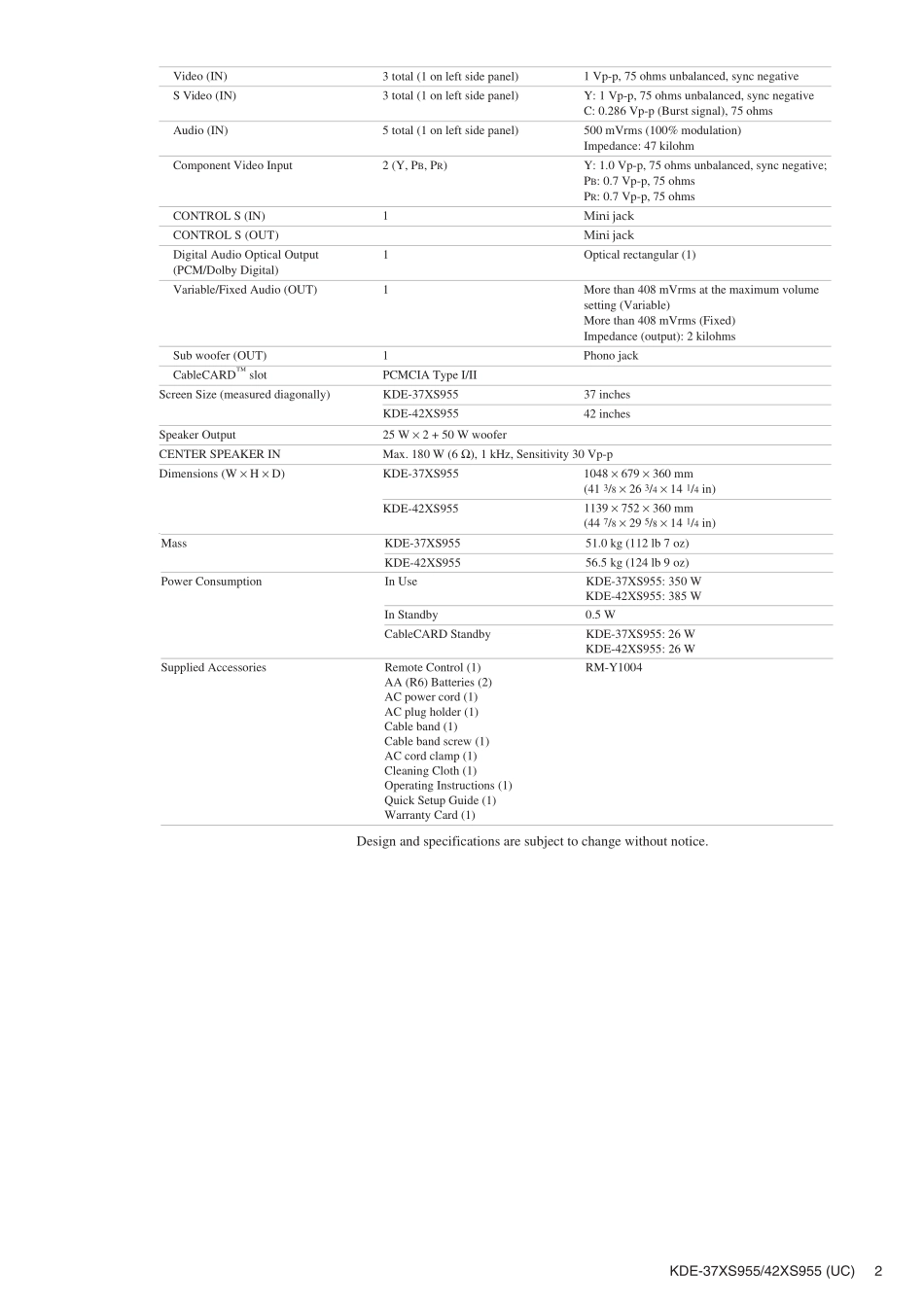 索尼KDE-37XS955等离子电视维修手册_索尼KDE-37XS955等离子电视机图纸.pdf_第2页