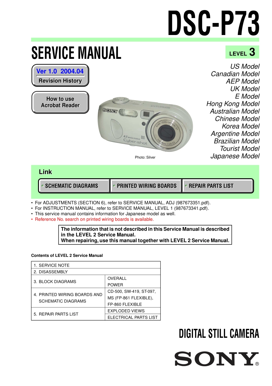 索尼DSC-P73数码相机维修手册和图纸_SONY_DSC-P73.pdf_第1页