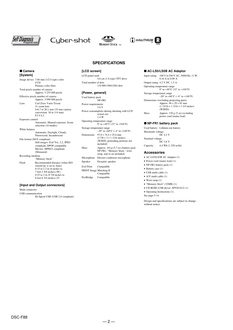 索尼DSC-F88数码相机维修手册_SONY_DSC-F88.pdf_第2页