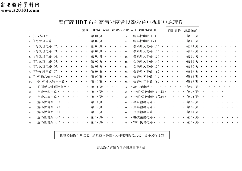 海信背投HDT4366G HDT5066G HDT4311G HDT4311H图纸_封面.pdf_第1页