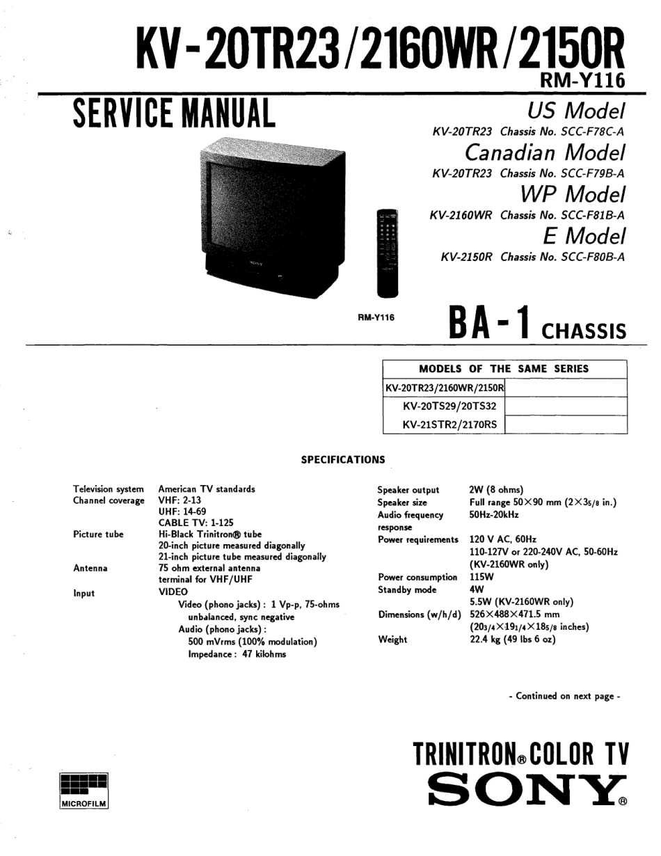 索尼CKV-20HX1彩电维修手册和原理图_索尼BA-1机芯.pdf_第1页