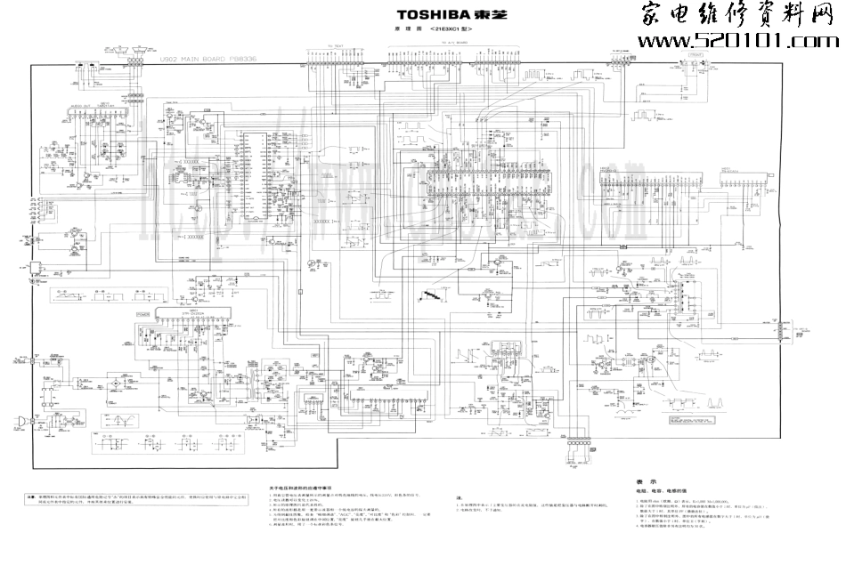 东芝21E3XC1彩电原理图_东芝21E3XC1电视机图纸.pdf_第1页