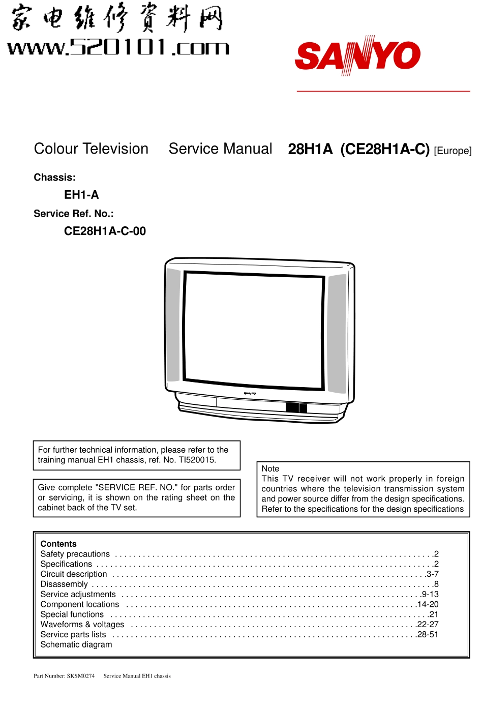 三洋CE28H1A彩电维修手册_三洋Sanyo CE28H1A.pdf_第1页