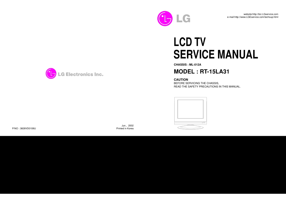 LG RT-15LA31彩电(ML-012A机芯)维修手册和原理图_LG RT-15LA31(ML-012A).pdf_第1页