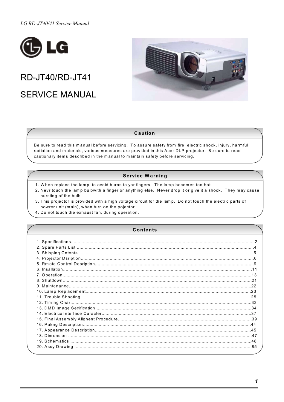 LG RD-JT41投影机电路原理图_LG_RD-JT40.pdf_第1页