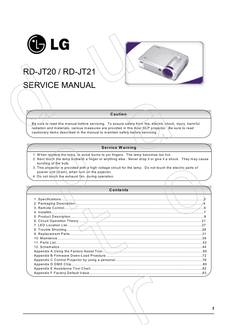 LG RD-JT21投影机维修手册_LG_RD-JT21.pdf_第1页