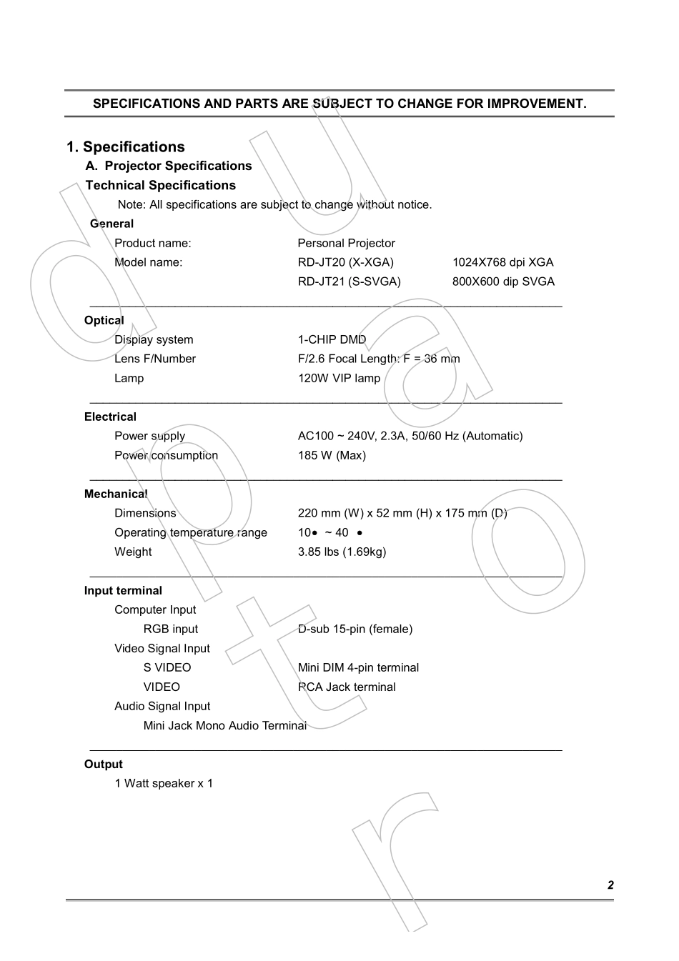 LG RD-JT21投影机维修手册_LG_RD-JT21.pdf_第2页